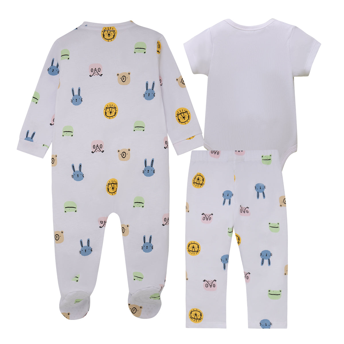 Conjunto pijama body con pantalón y poleron blanco para recién nacido unisex