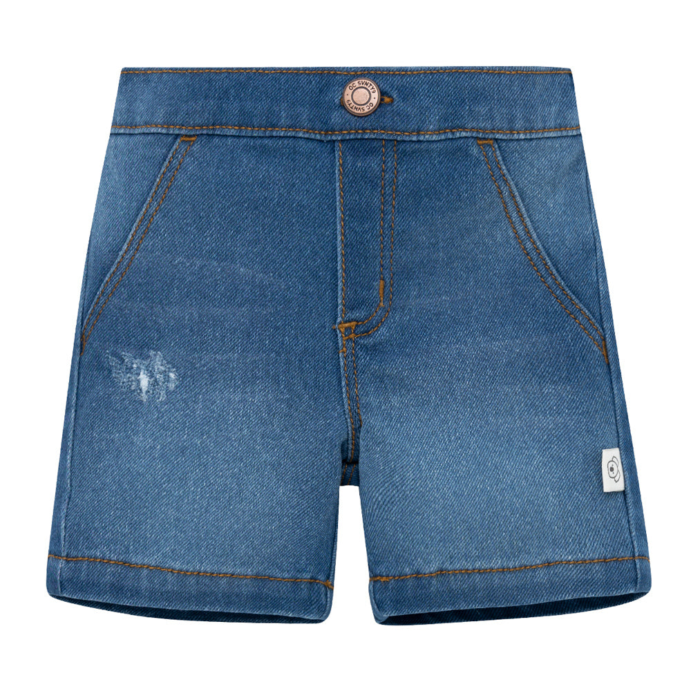 Conjunto corto de polera bermuda en denim azul para recién nacido niño 