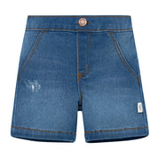 Conjunto corto de polera bermuda en denim azul para recién nacido niño 