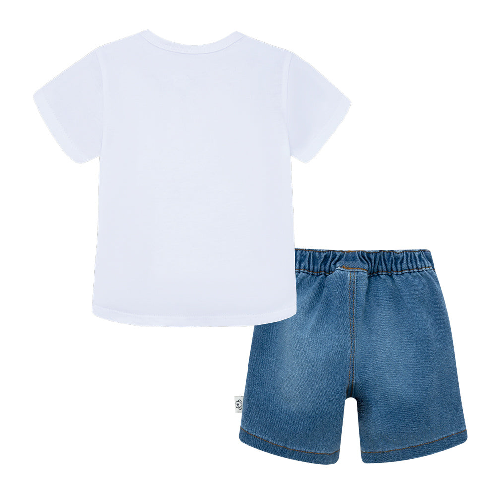 Conjunto corto de polera bermuda en denim para recién nacido niño offcorss chititos chile