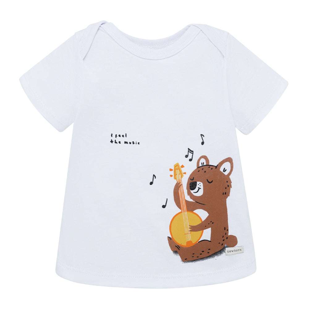 Conjunto corto de polera osito bermuda en denim para recién nacido niño