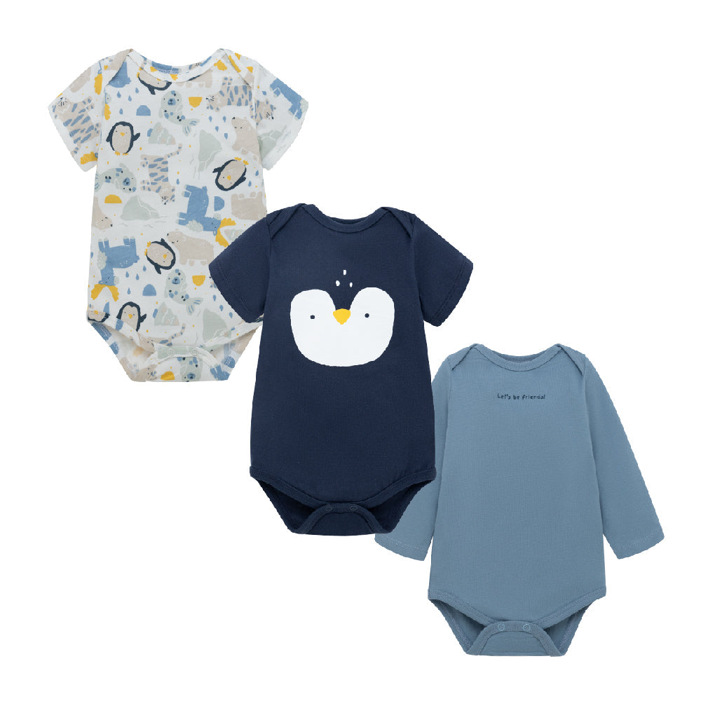 Set x3 Piluchos body Pingüinos para recién nacido niño