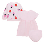 Conjunto de vestido, buzo y calzón para recién nacida niña