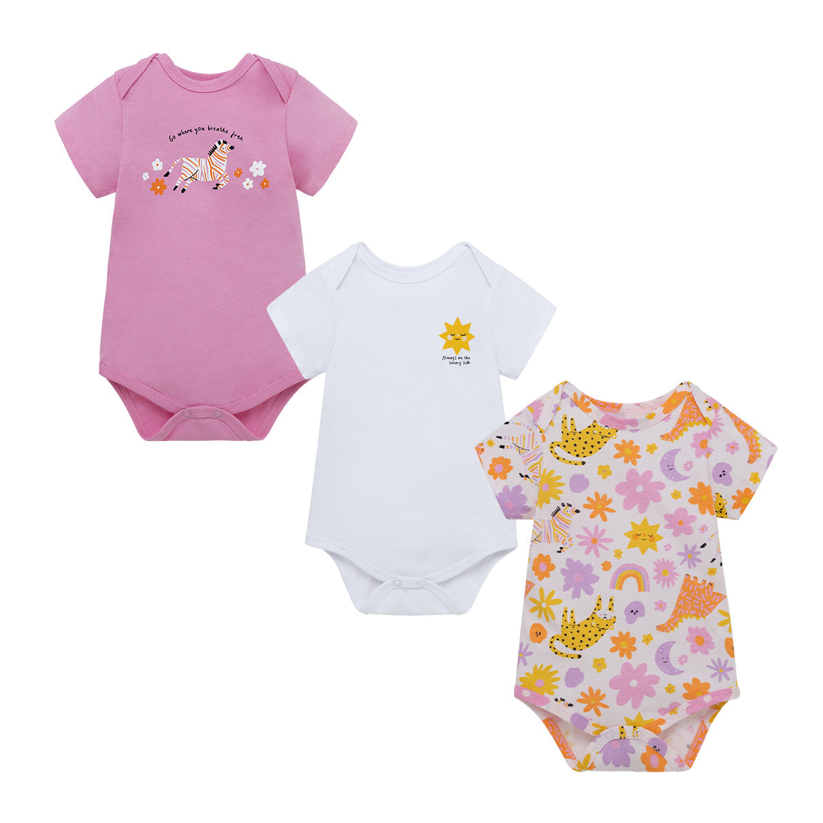 Set x3 pilucho body de manga corta para recién nacida niña