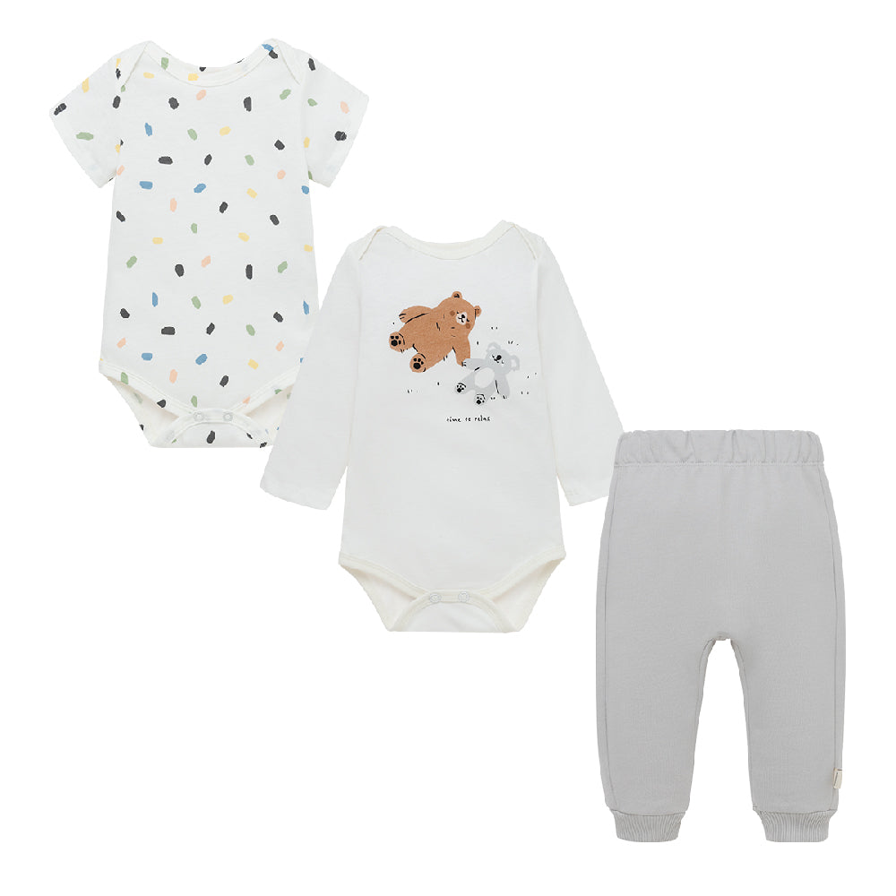 Conjunto largo de pantalón buzo, body manga larga y manga corta para recién nacidos unisex