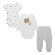Conjunto largo de pantalón buzo, body manga larga y manga corta para recién nacidos unisex