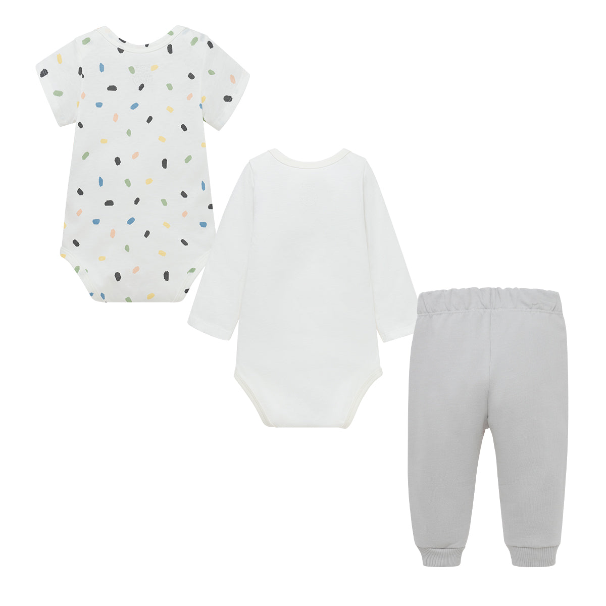 Conjunto largo de pantalón buzo, body manga larga y manga corta para recién nacidos unisex