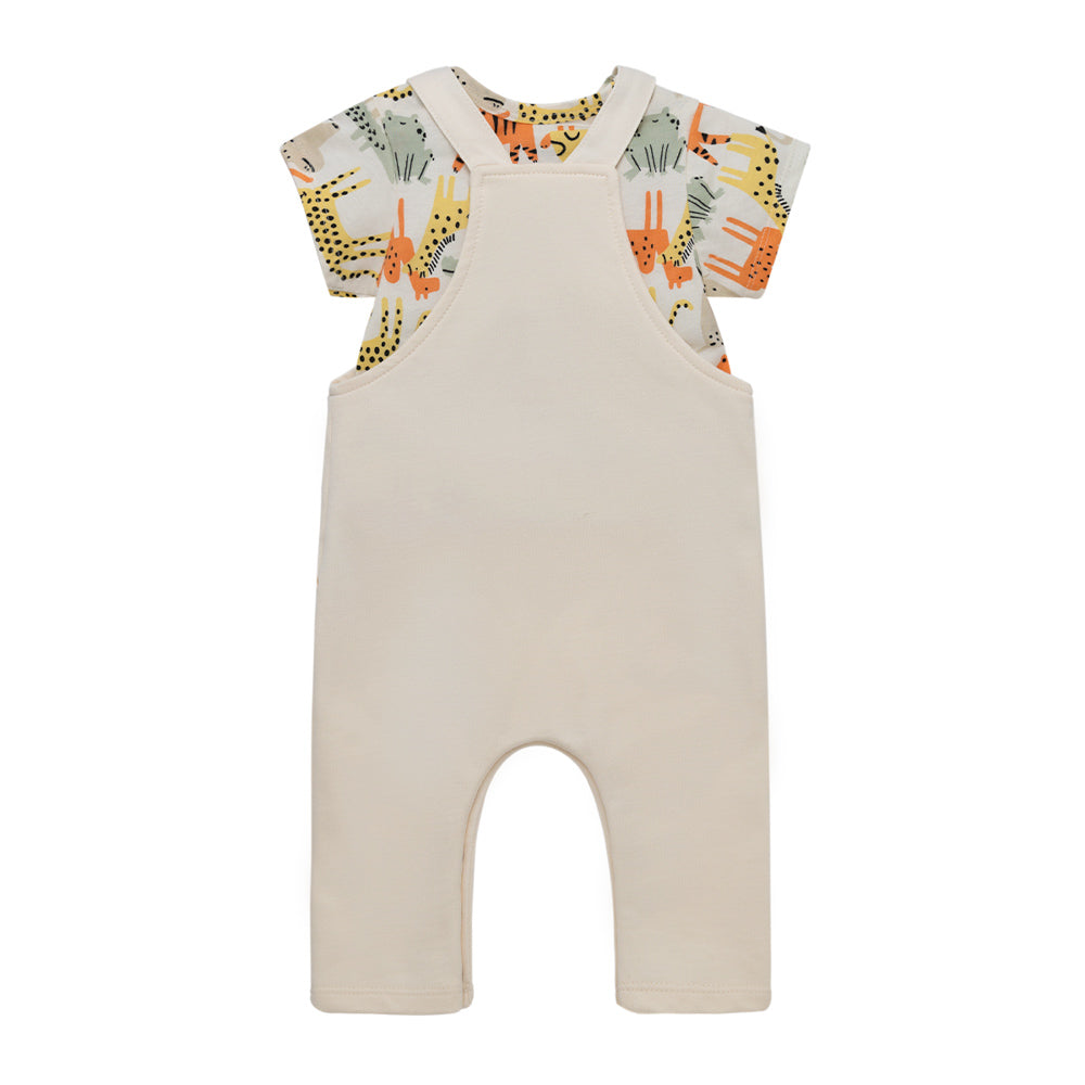 Conjunto largo de jardinera y polera manga corta para recién nacidos unisex Café