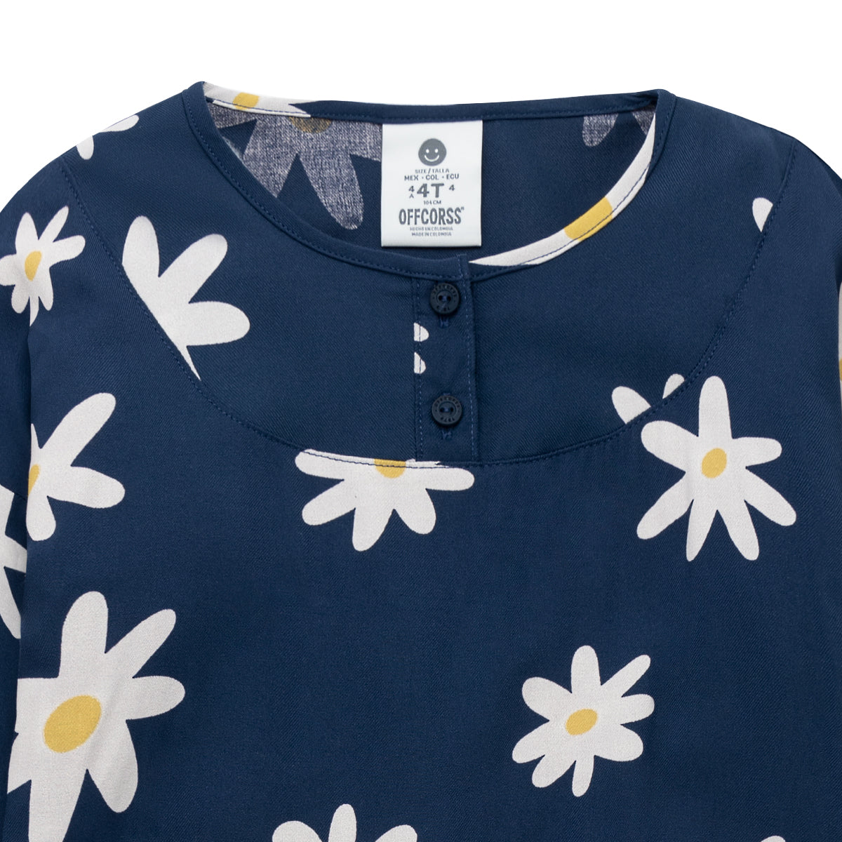 Vestido margaritas manga larga con puños en elástico para bebé niña