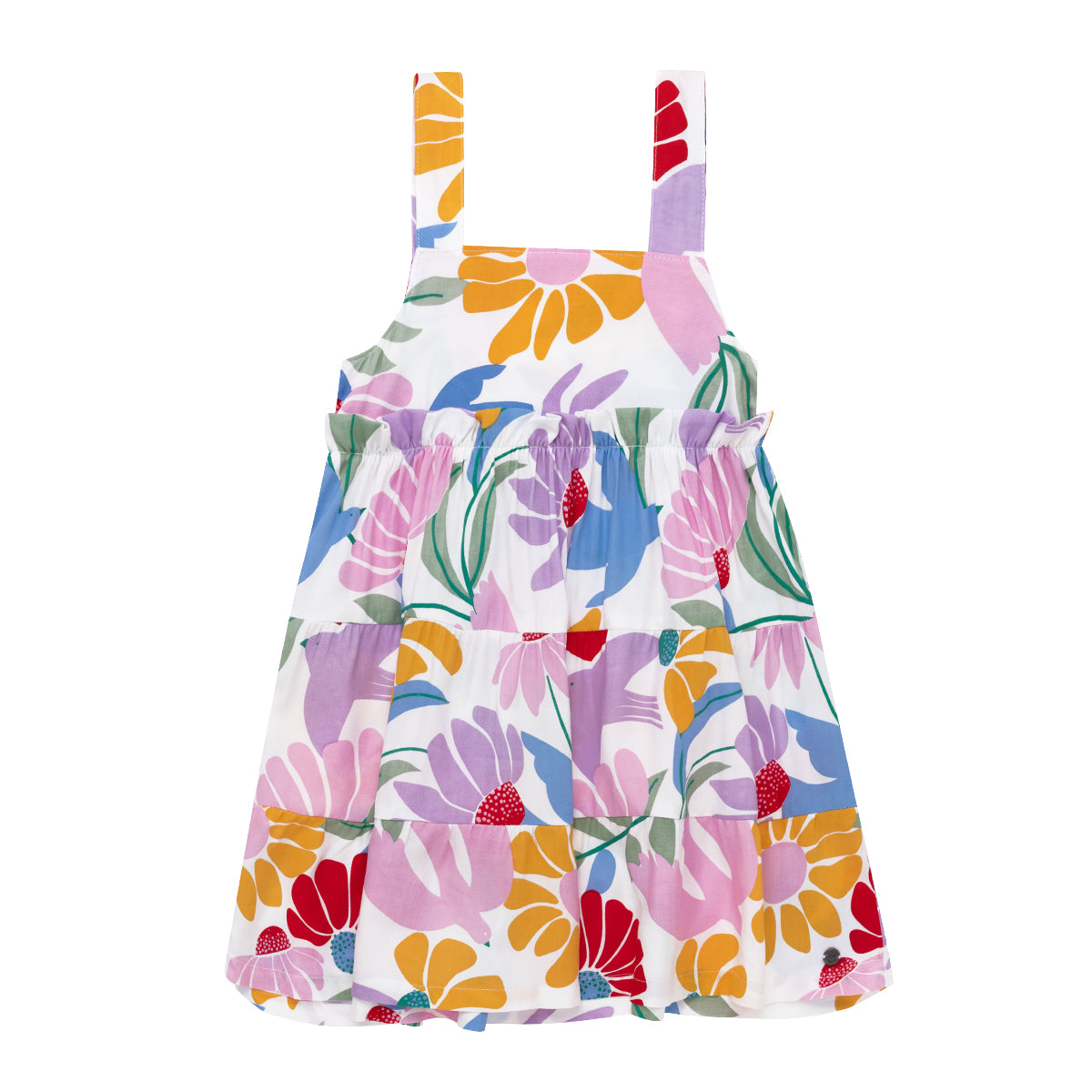 Vestido flores coloridas manga sisa con recogido para bebé niña