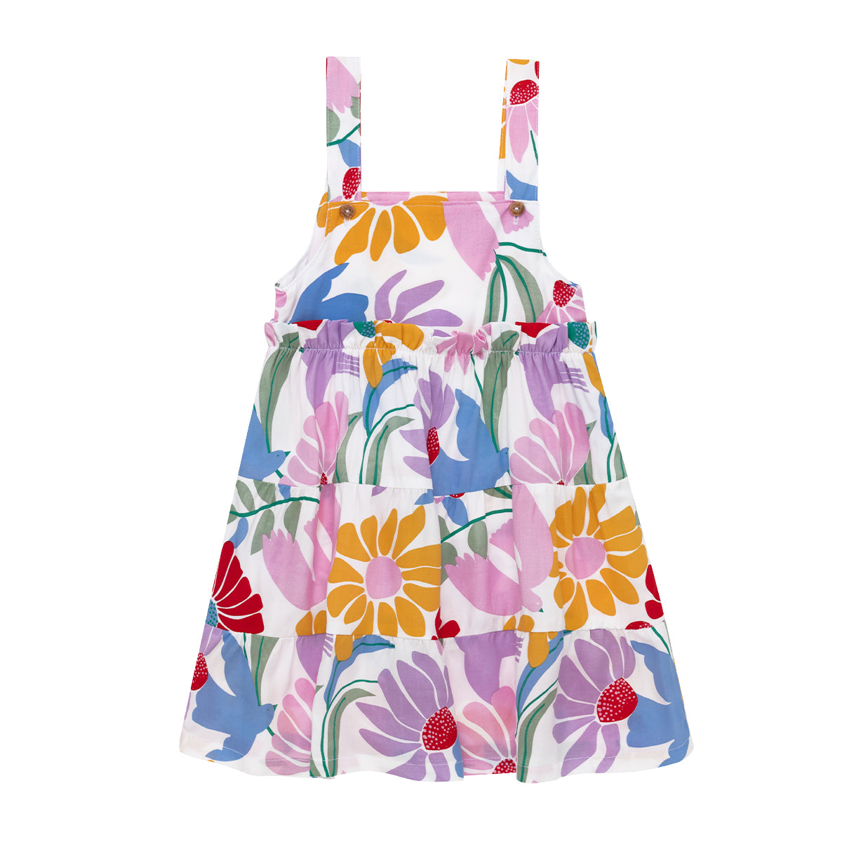 Vestido flores coloridas manga sisa con recogido para bebé niña