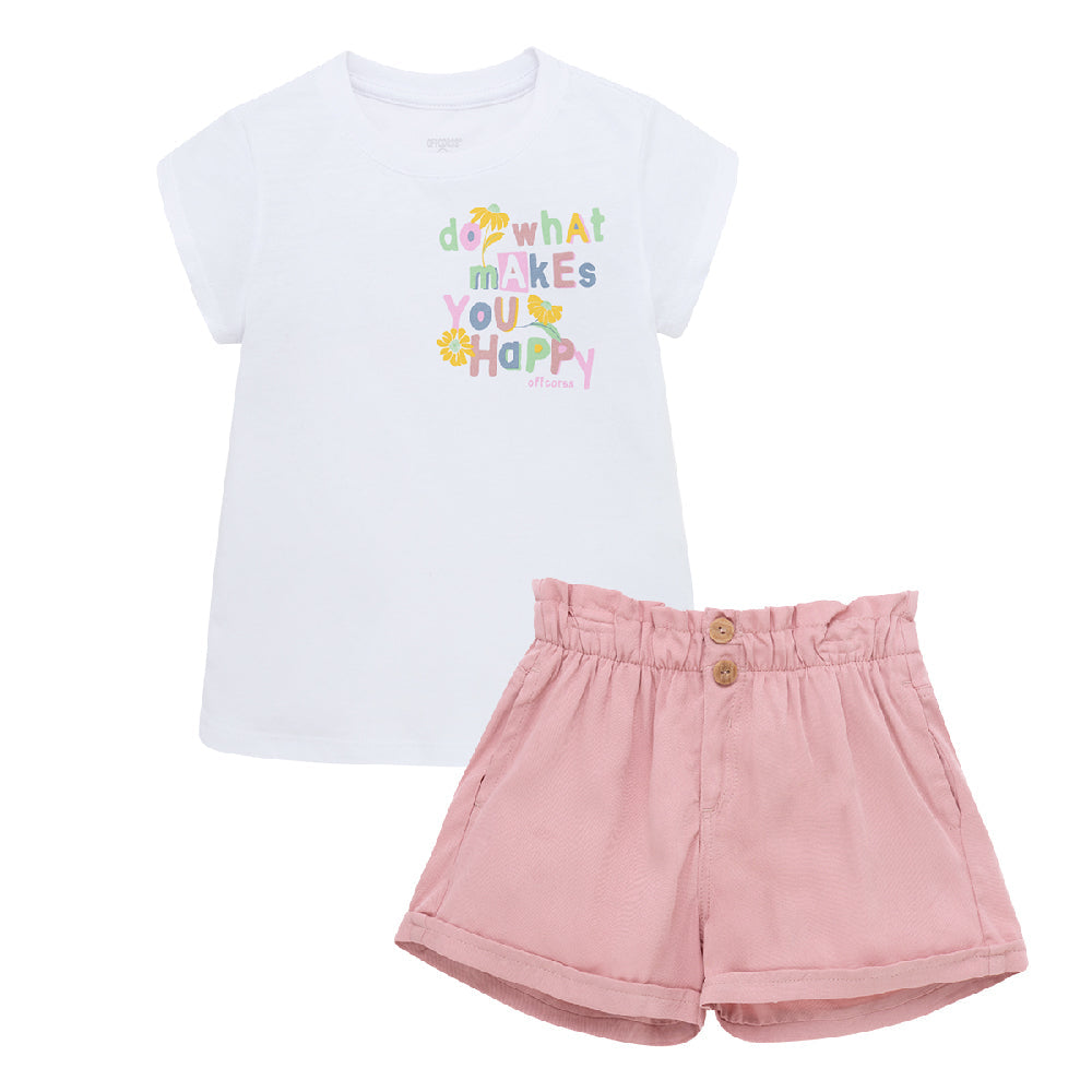 Conjunto corto de polera blanca más short rosa para bebé niña 