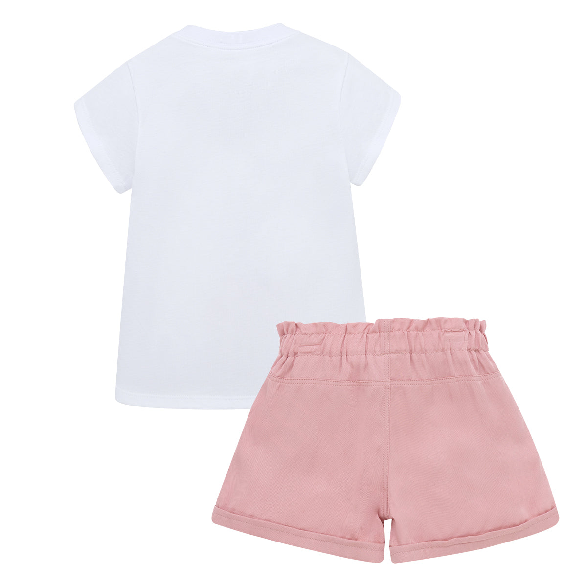 Conjunto corto de polera blanca más short rosa para bebé niña 