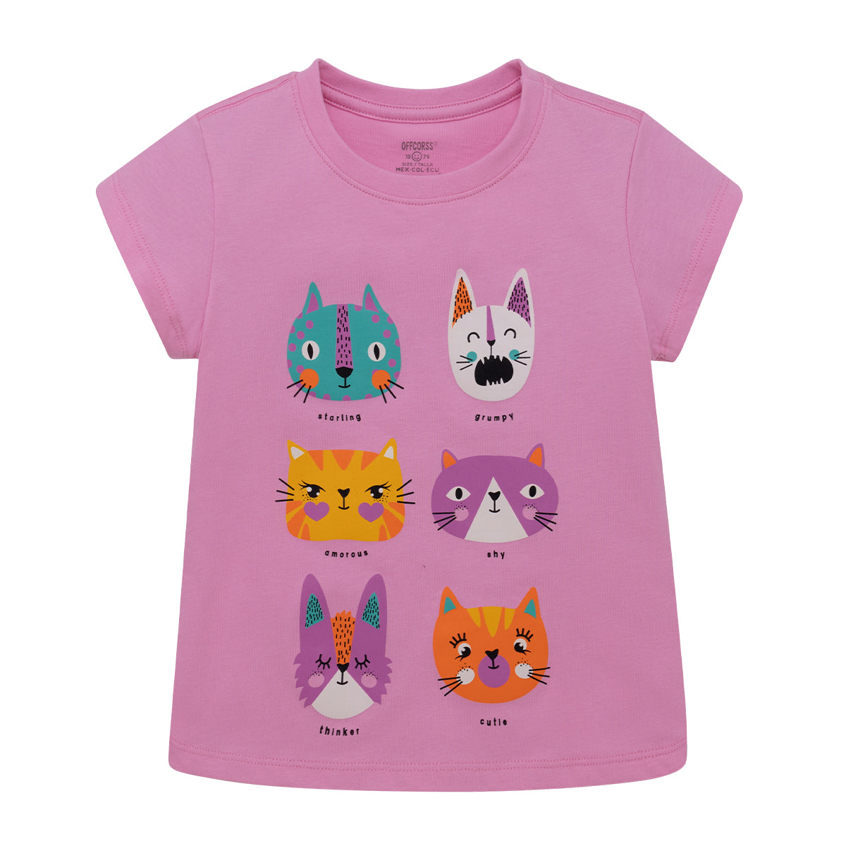 Polera rosa gatitos manga corta para bebé niña