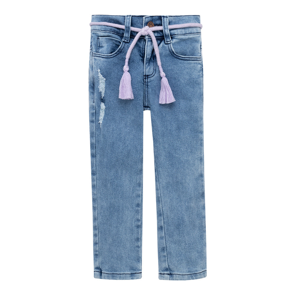 Jean super skinny con cordón decorativo para bebé niña