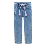 Jean super skinny con cordón decorativo para bebé niña