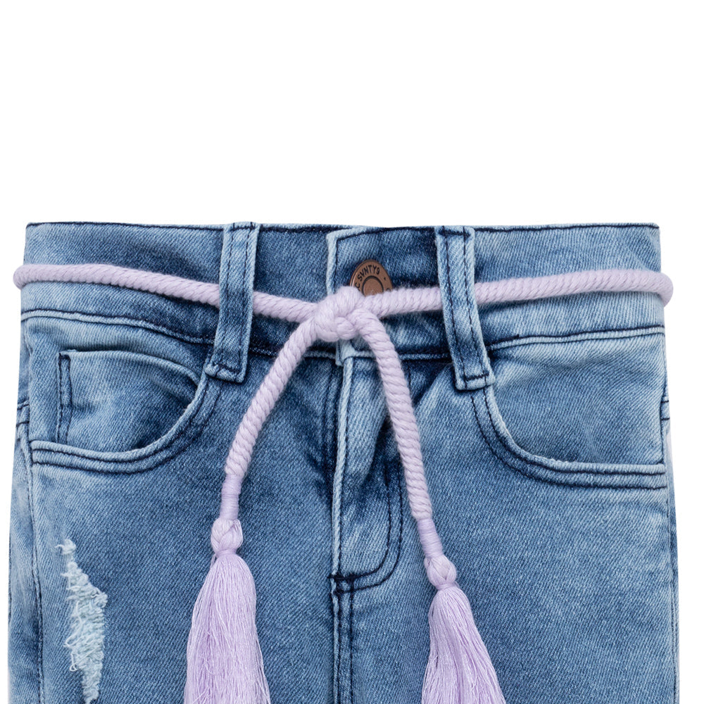 Jean super skinny con cordón decorativo para bebé niña