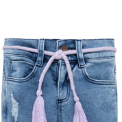 Jean super skinny con cordón decorativo para bebé niña