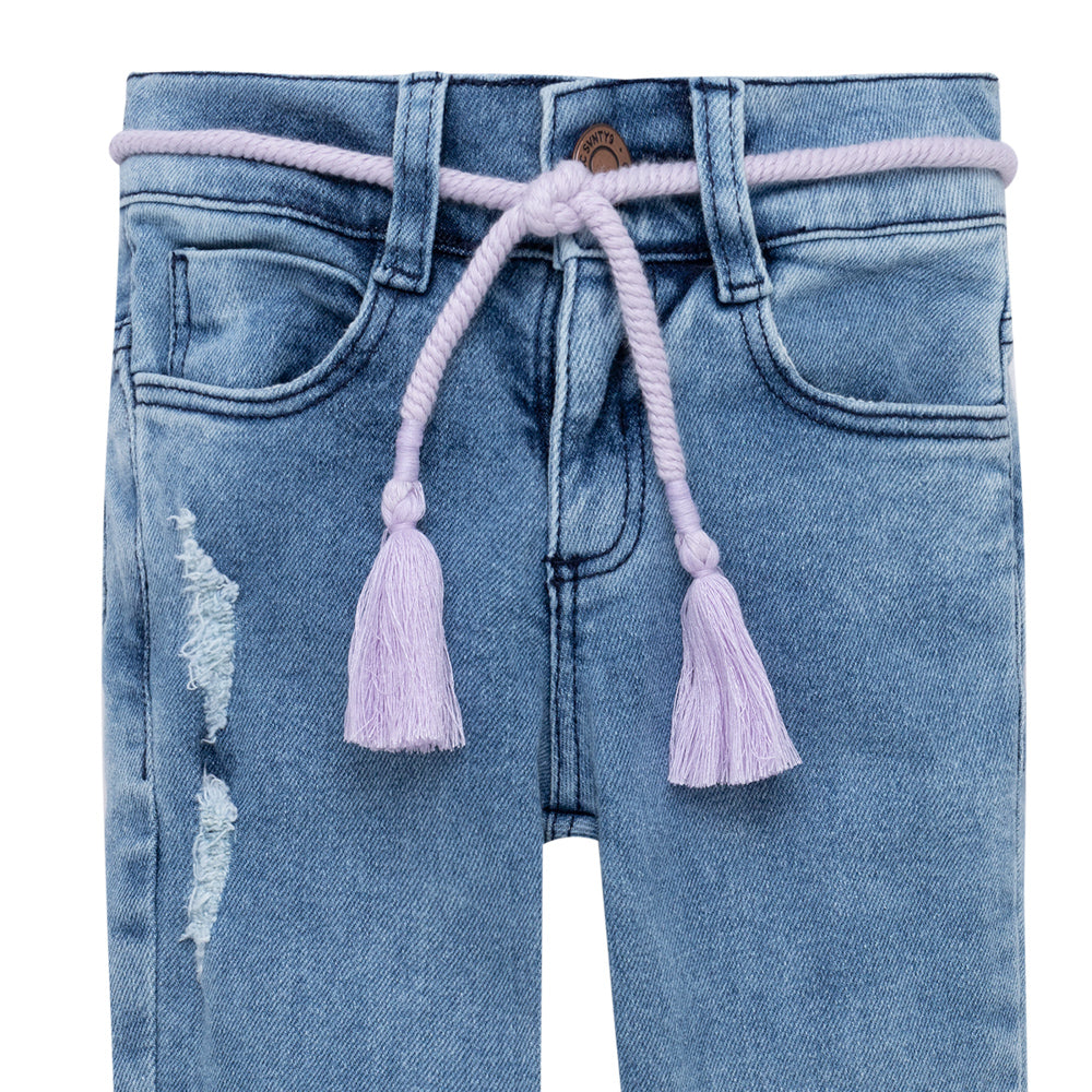 Jean super skinny con cordón decorativo para bebé niña